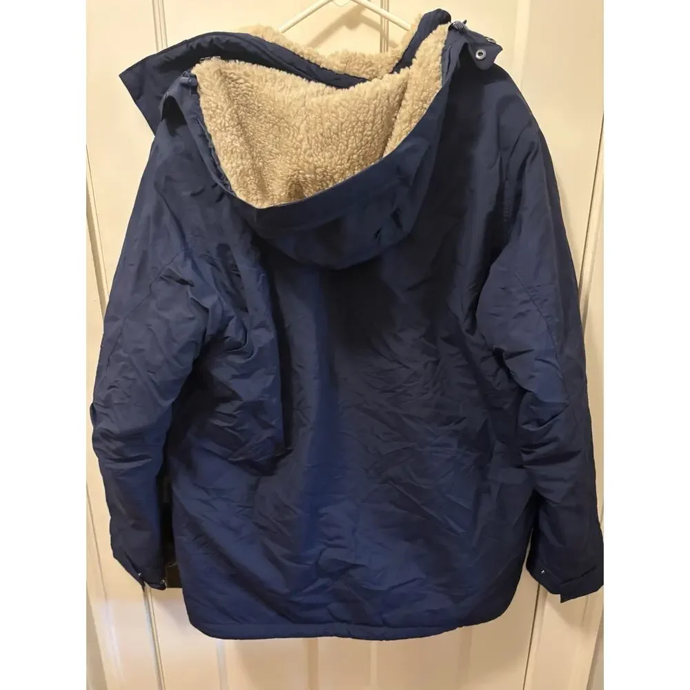 Pantagonia‎ Sherpa Lined Coat/Parka With Hood Mens XL Navy Blue